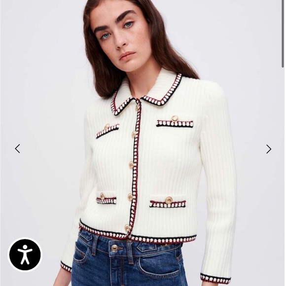 Maje Contrasting Rib Cropped Cardigan - Picture 1 of 8